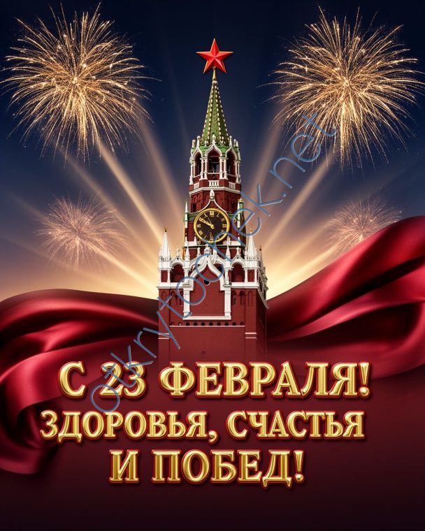 Салют на фоне кремля, картинка с праздником 23 февраля