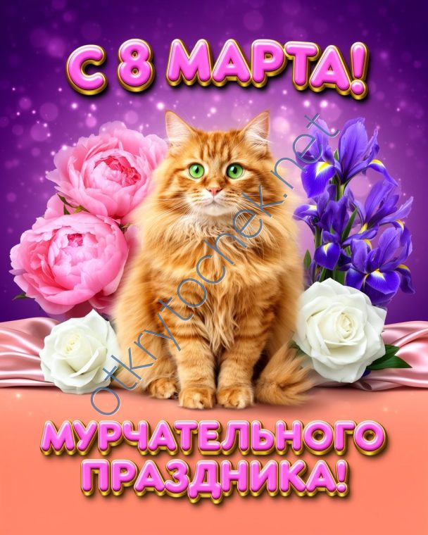 Мурчательного праздника - красивая открытка на 8 марта