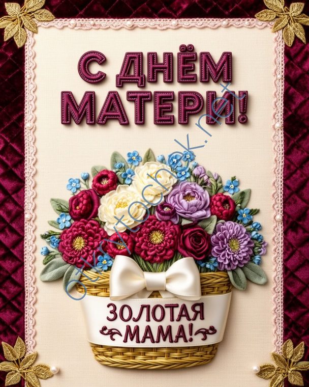 Корзинка с цветами на открытке с Днем матери