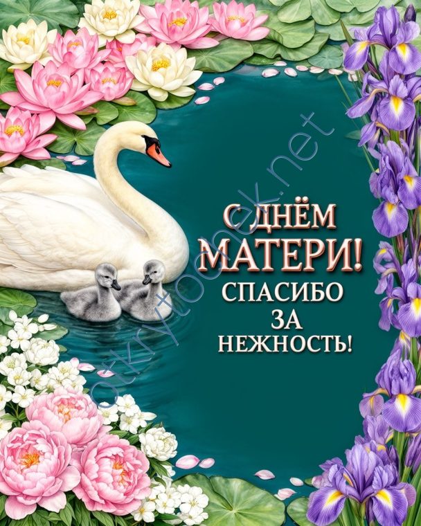 Открытка с лебедями на праздник День матери