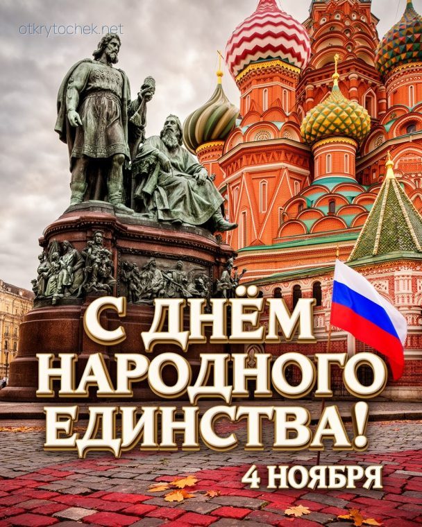 Картинка на фоне памятника с Днем народного единства