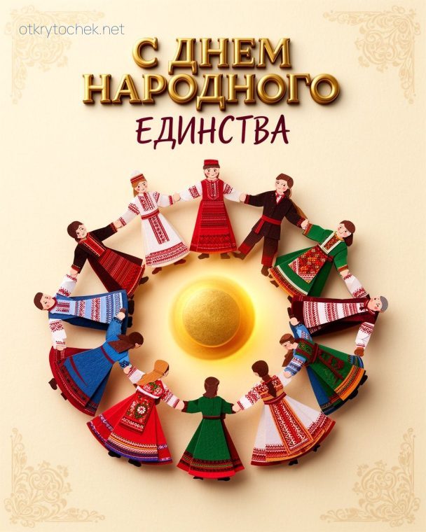 Нарисованная поздравительная открытка с днем народного единства