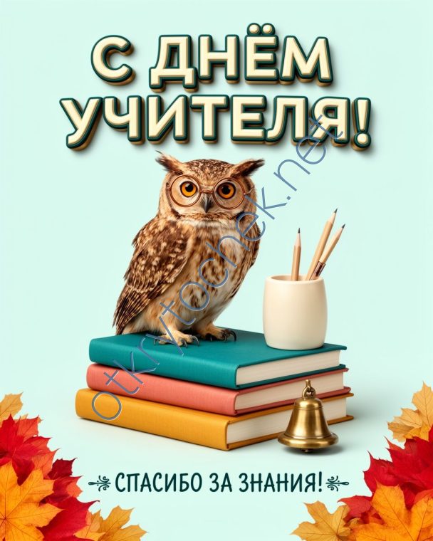 Открытка с совой на праздник День учителя