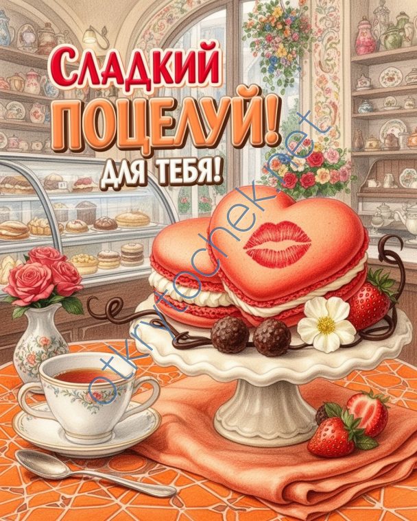 Милая открытка сладкий поцелуй для тебя