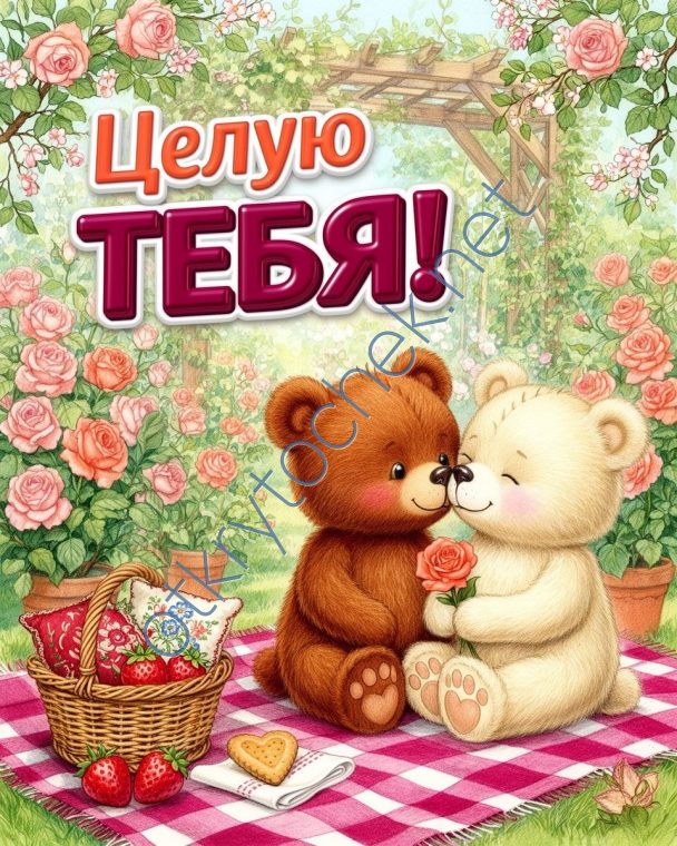 Добрая открытка с мишками - целую тебя