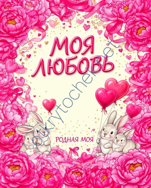 Розовая любовная открытка с зайками для девушки