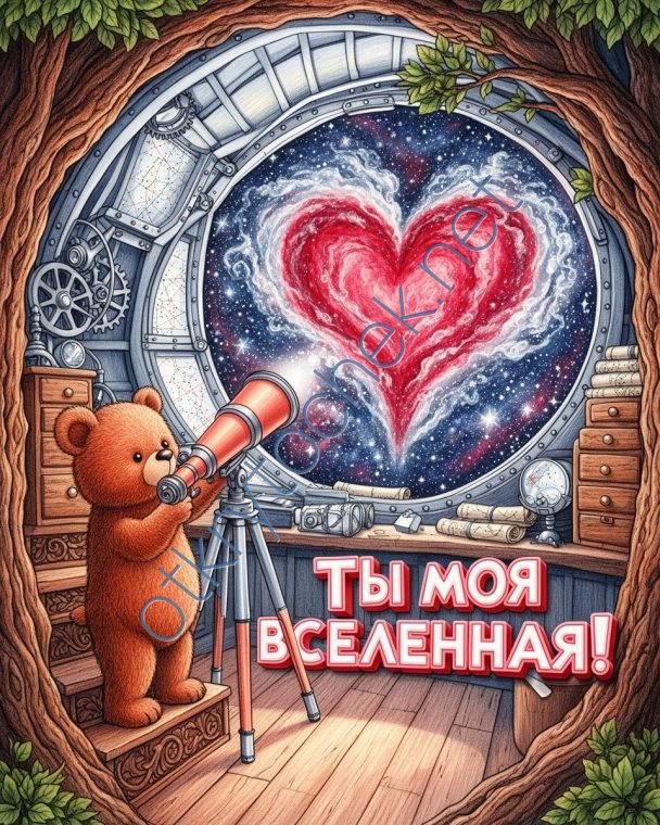 Картинка с мишкой и сердечком - ты моя вселенная