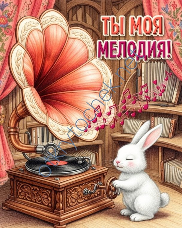 Милая открытка с зайкой - ты моя мелодия