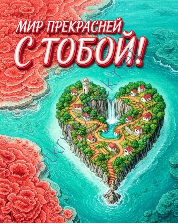 Картинка с островом в виде сердечка - мир прекрасней с тобой