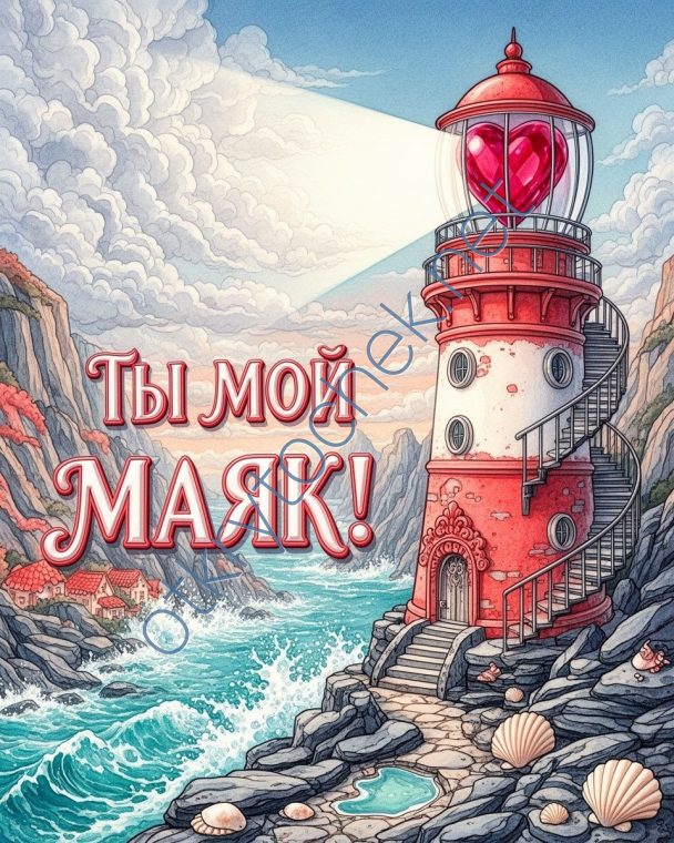 Красивая открытка с сердечком на маяке для любимых