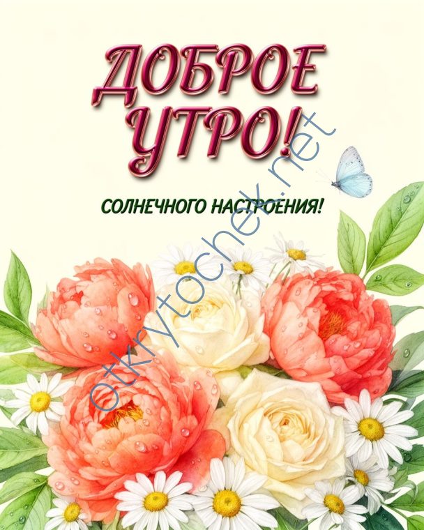 Открытка с букетом для девушки и пожелание Доброго утра