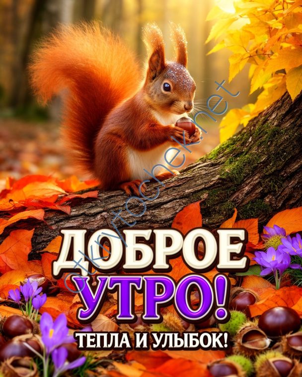 Яркая картинка с белочкой и пожеланием Доброе утро