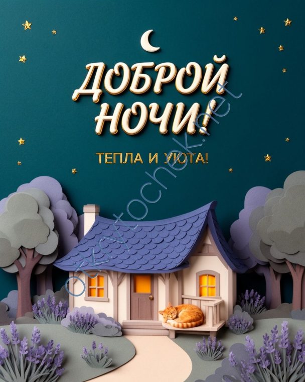 Красивая рисованная открытка с пожеланием Доброй ночи