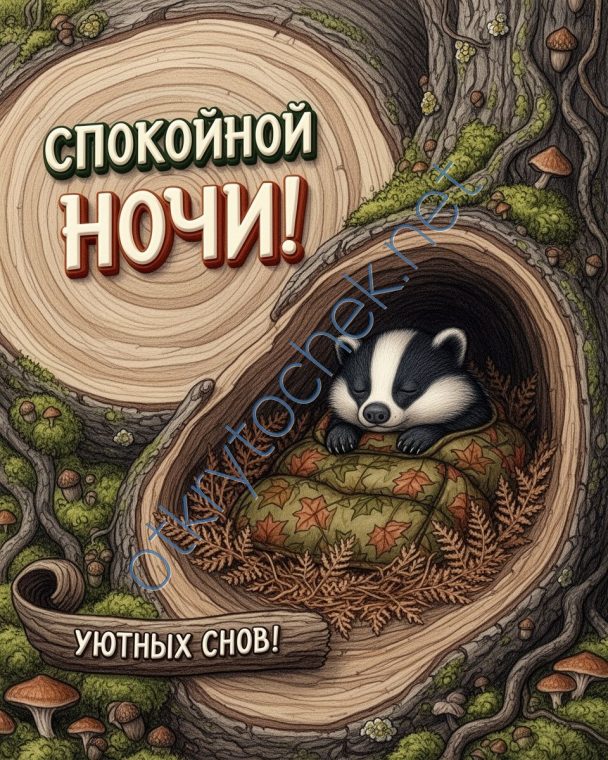Картинка спокойной ночи со спящим барсуком