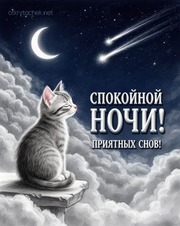 Милая открытка спокойной ночи с котиком
