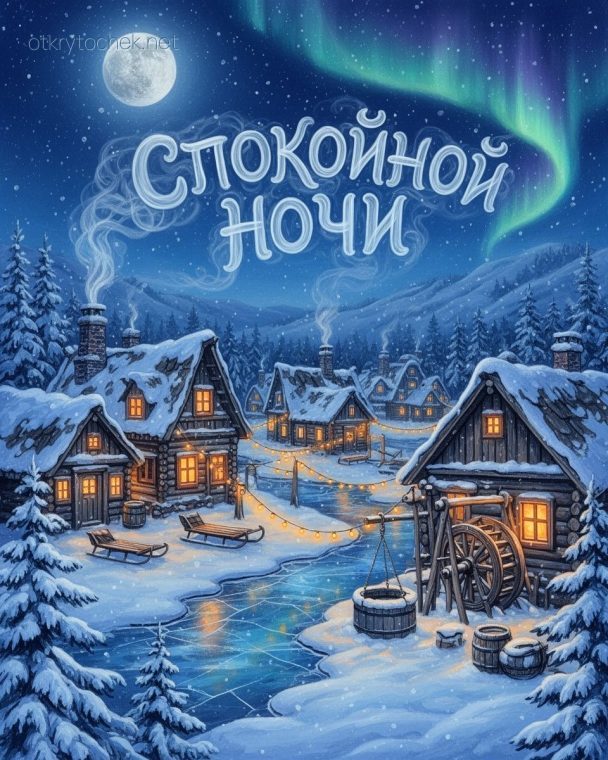 Зимняя открытка со звездным небом - спокойной ночи