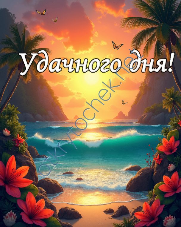 Море, пальмы и доброе пожелание Удачного дня