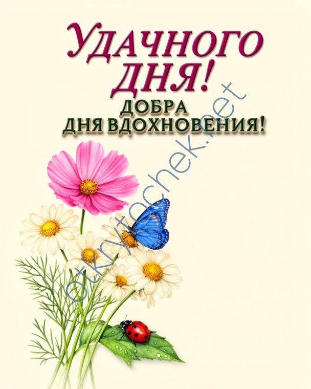 Красивая открытка с цветами и пожеланием Удачного дня