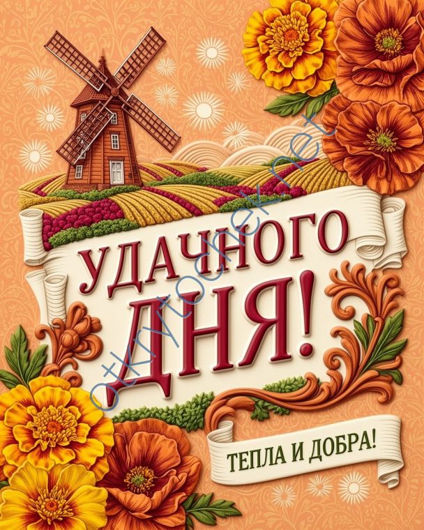 Яркая рисованная открытка с пожеланием Удачного дня
