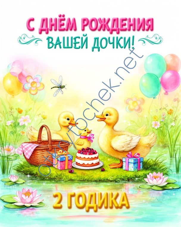 Открытка с утятами на День рождения родителям дочки 2 года