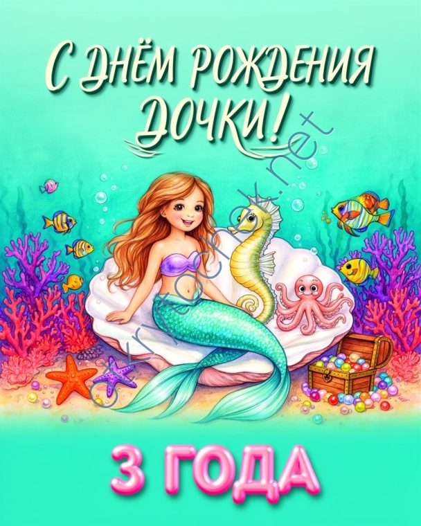 Открытка с русалочкой не День рождения родителям девочки 3 года