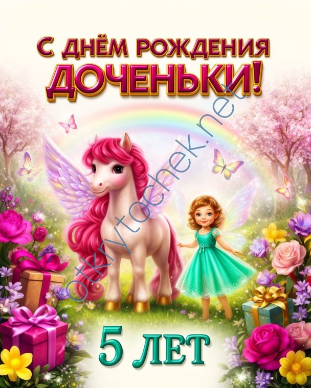 Сказочная открытка родителям на День рождения дочке 5 лет