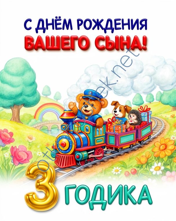 Картинка с паровозиком родителям с Днем рождения сына 3 года
