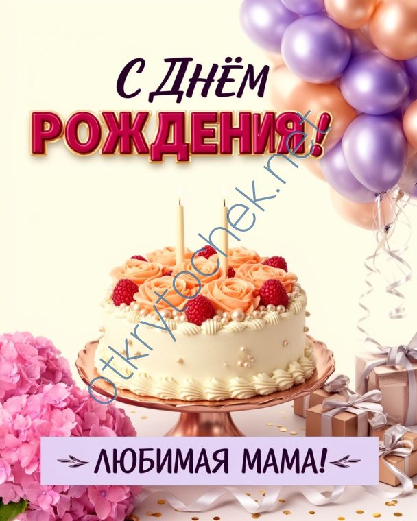 Открытка с тортом с Днем рождения любимой маме