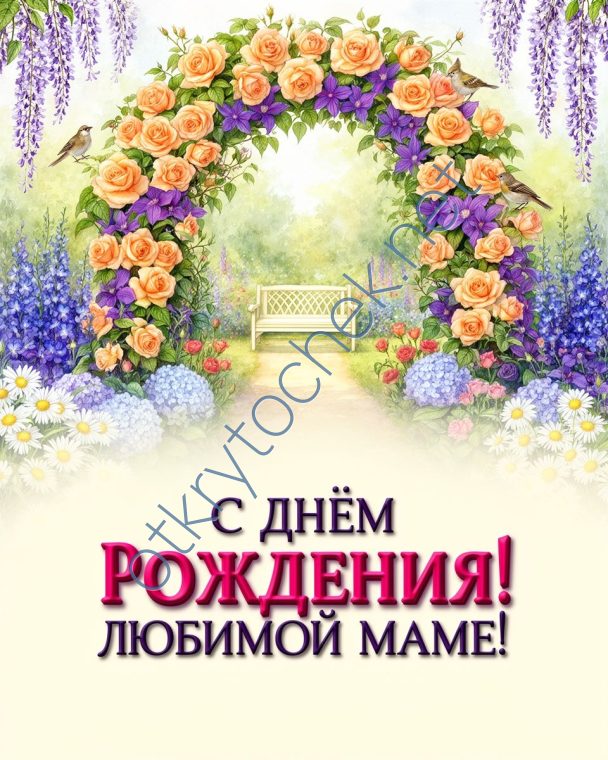 Картинка с цветочной аркой с Днем рождения любимой маме