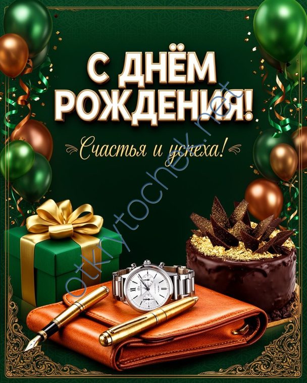 Мужская картинка с Днем рождения в стиле богатства и достатка