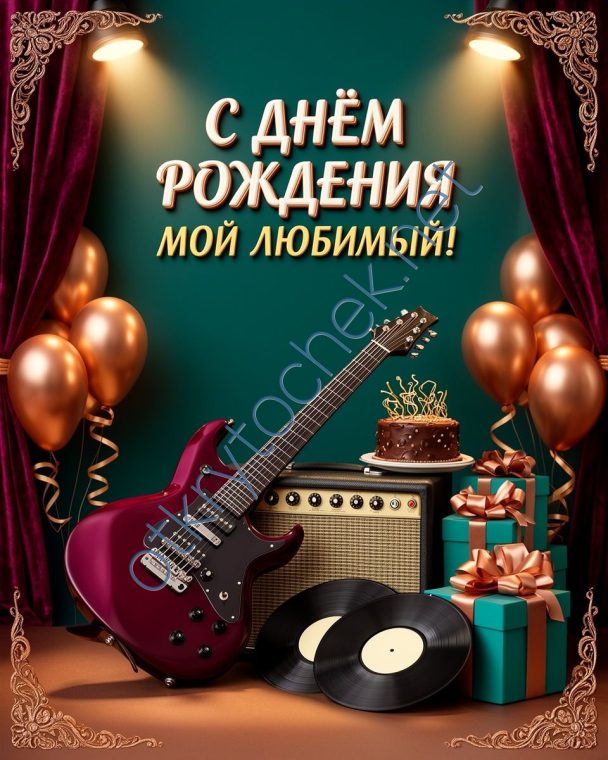 Открытка с Днем рождения в музыкальном стиле для любимого