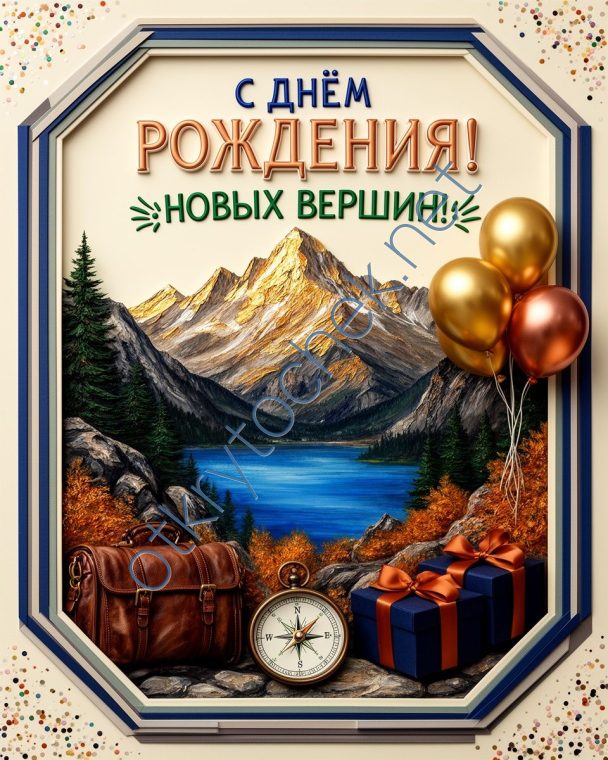 Мужская рисованная открытка с поздравлением с Днем рождения