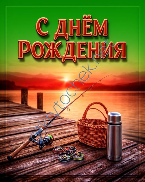 Открытка с Днем рождения на тему рыбалки