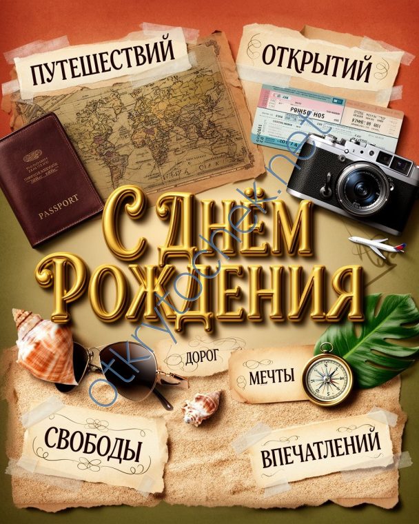 Яркая открытка в стиле коллажа с Днем рождения