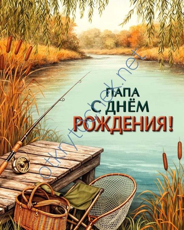 Картинка с рыбалкой и поздравление с Днем рождения папе
