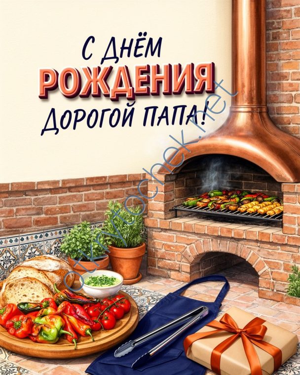Красивая рисованная открытка с Днем рождения дорогой папа