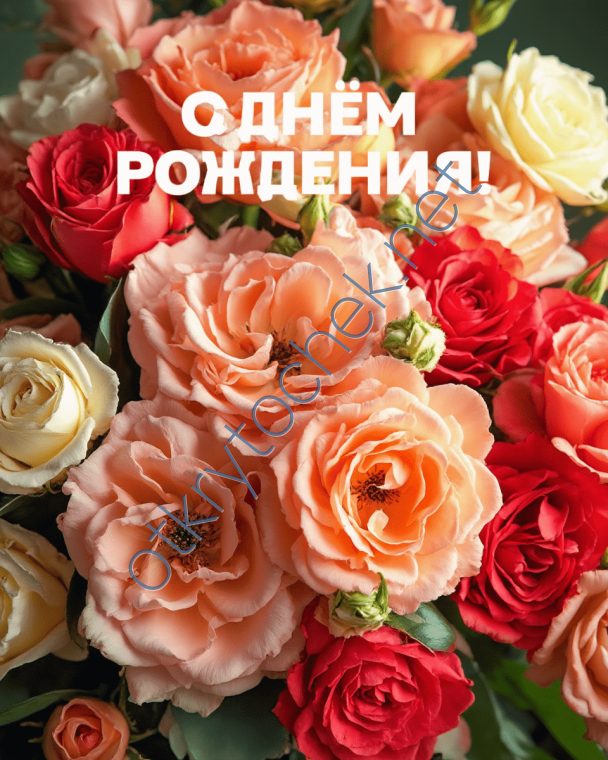 Красочная цветочная композиция и поздравление с Днем рождения