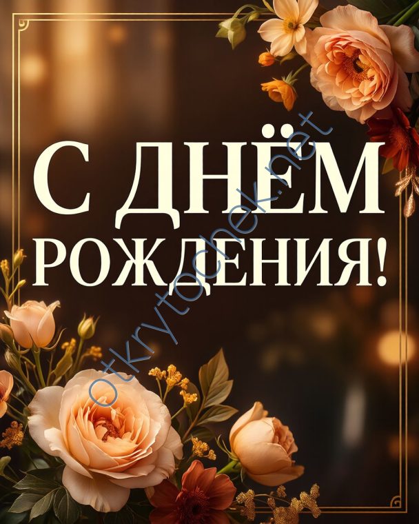 Цветочная открытка с розами с Днем рождения