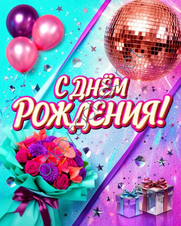 Яркая картинка с диско шаром на день рождения