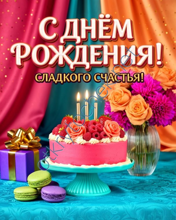 Добрая открытка с тортом на День рождения