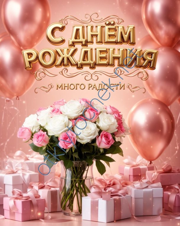 Яркая открытка с цветами на День рождения для девушки