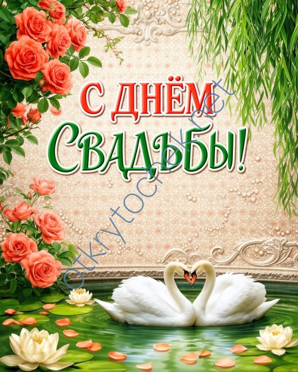 Картинка с двумя лебедями и поздравление с днем свадьбы