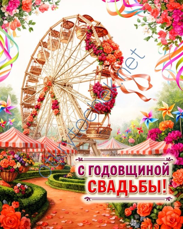 Яркая поздравительная картинка на годовщину свадьбы
