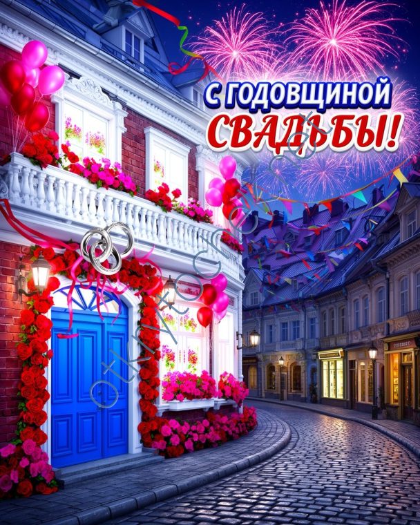 Поздравительная открытка с салютом на годовщину свадьбы
