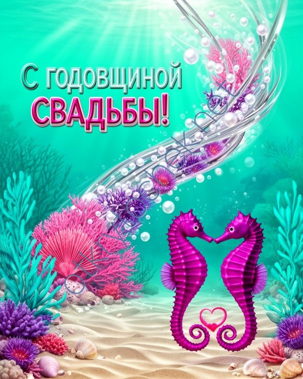 Яркая морская открытка с годовщиной свадьбы