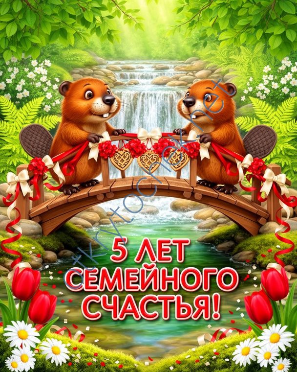 Поздравительная открытка с пятой годовщиной свадьбы