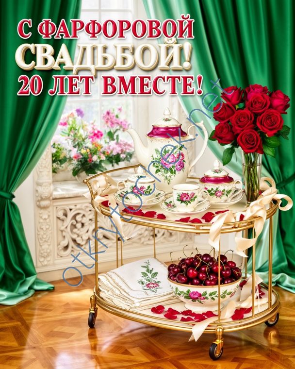 Красивая поздравительная картинка с фарфоровой свадьбой