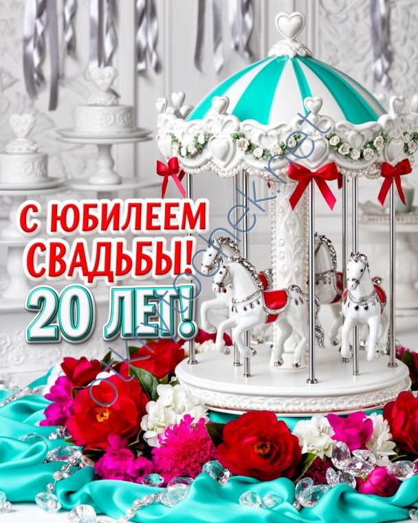 Милая открытка с юбилеем свадьбы 20 лет