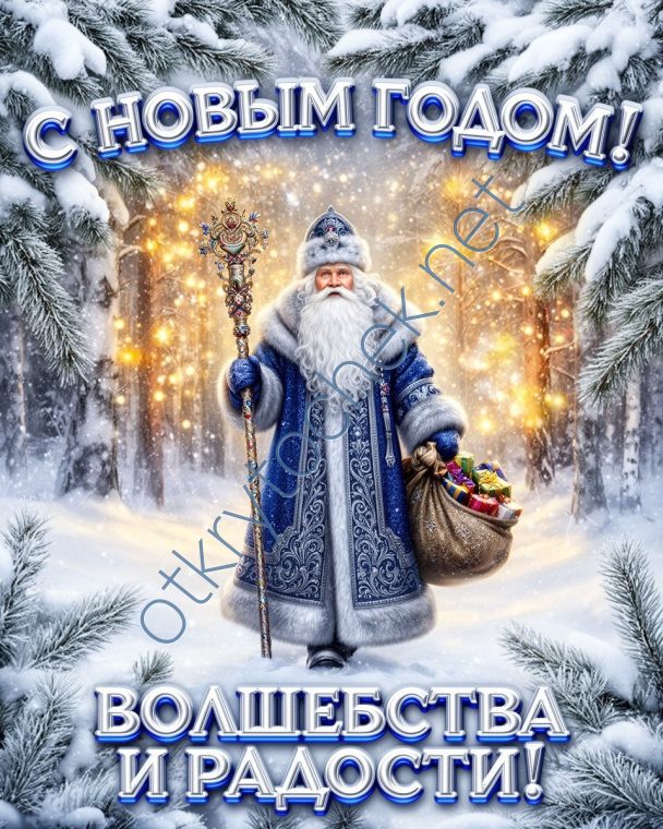 Дед мороз в зимнем лесу - картинка с Новым годом