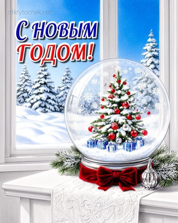 Красивая открытка с Новым годом с шариком
